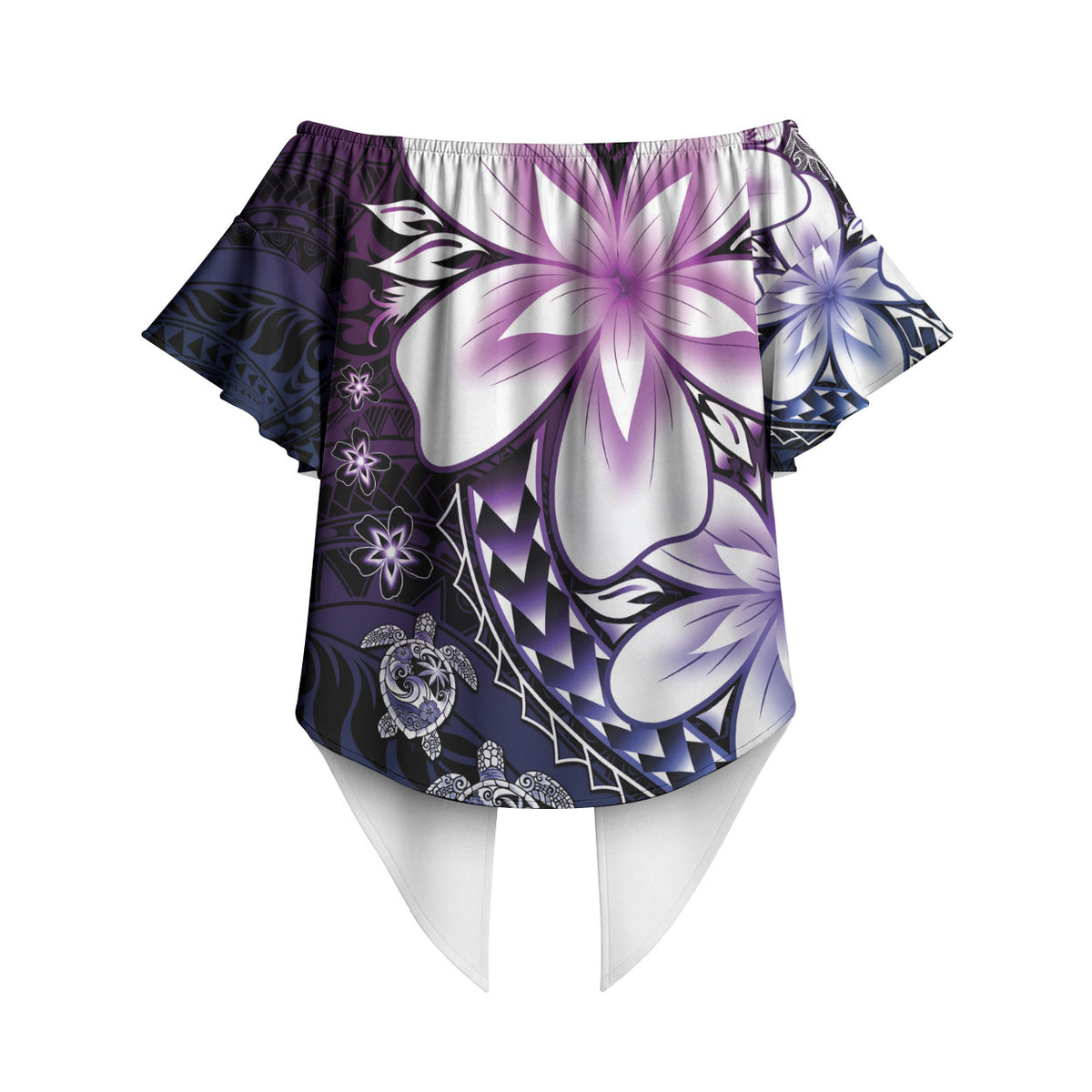 Polynesia Romantic Valentine Off Shoulder Wrap Waist Top Sea Turtle Couple With Purple Gradient Plumeria LT05 - Polynesian Pride