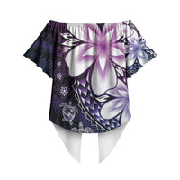 Polynesia Romantic Valentine Off Shoulder Wrap Waist Top Sea Turtle Couple With Purple Gradient Plumeria LT05 - Polynesian Pride