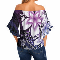 Polynesia Romantic Valentine Off Shoulder Wrap Waist Top Sea Turtle Couple With Purple Gradient Plumeria LT05 - Polynesian Pride