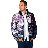 Polynesia Romantic Valentine Padded Jacket Sea Turtle Couple With Purple Gradient Plumeria