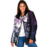 Polynesia Romantic Valentine Padded Jacket Sea Turtle Couple With Purple Gradient Plumeria