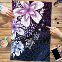 Polynesia Romantic Valentine Puzzle Sea Turtle Couple With Purple Gradient Plumeria