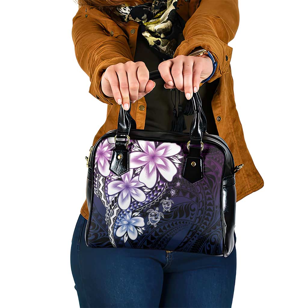Polynesia Romantic Valentine Shoulder Handbag Sea Turtle Couple With Purple Gradient Plumeria LT05 One Size Purple - Polynesian Pride