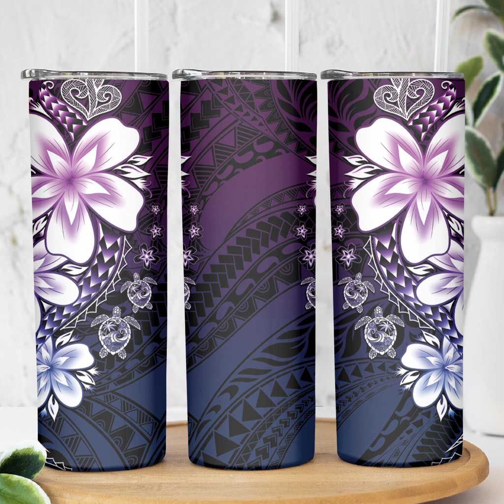 Polynesia Romantic Valentine Skinny Tumbler Sea Turtle Couple With Purple Gradient Plumeria