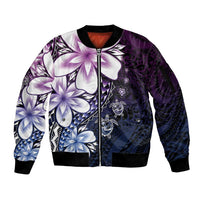 Polynesia Romantic Valentine Sleeve Zip Bomber Jacket Sea Turtle Couple With Purple Gradient Plumeria