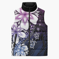 Polynesia Romantic Valentine Sleeveless Puffer Jacket Sea Turtle Couple With Purple Gradient Plumeria