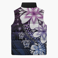 Polynesia Romantic Valentine Sleeveless Puffer Jacket Sea Turtle Couple With Purple Gradient Plumeria