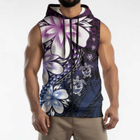 Polynesia Romantic Valentine Sleeveless Zip Hoodie Sea Turtle Couple With Purple Gradient Plumeria