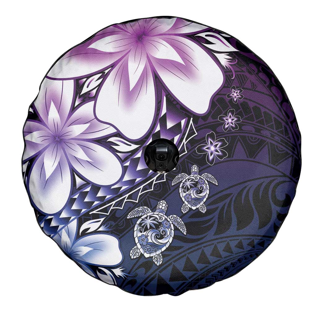 Polynesia Romantic Valentine Spare Tire Cover Sea Turtle Couple With Purple Gradient Plumeria