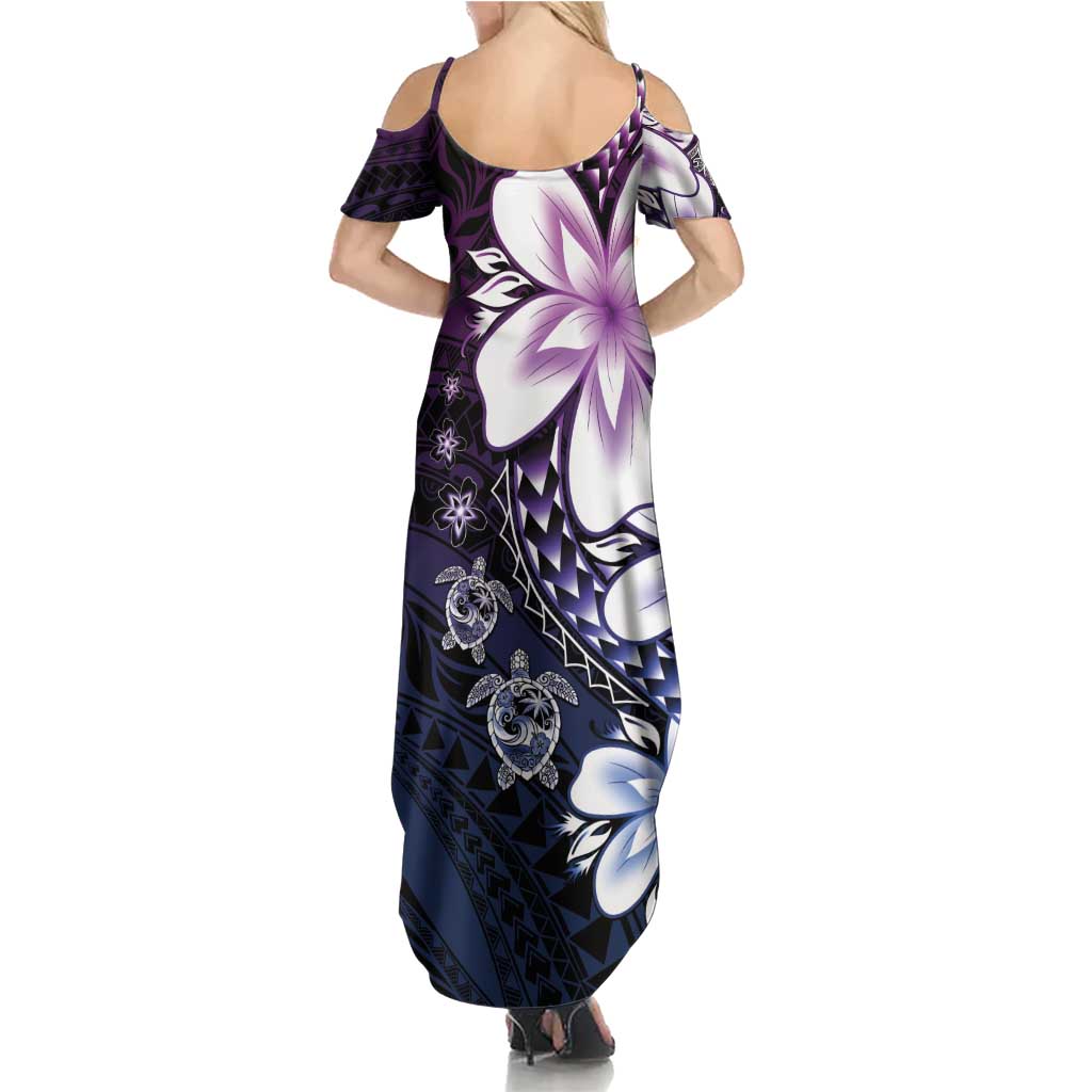 Polynesia Romantic Valentine Summer Maxi Dress Sea Turtle Couple With Purple Gradient Plumeria