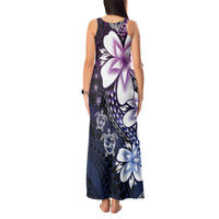 Polynesia Romantic Valentine Tank Maxi Dress Sea Turtle Couple With Purple Gradient Plumeria