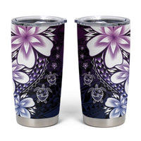 Polynesia Romantic Valentine Tumbler Cup Sea Turtle Couple With Purple Gradient Plumeria