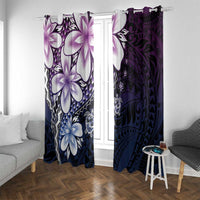 Polynesia Romantic Valentine Window Curtain Sea Turtle Couple With Purple Gradient Plumeria