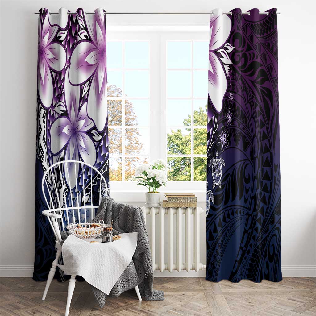 Polynesia Romantic Valentine Window Curtain Sea Turtle Couple With Purple Gradient Plumeria