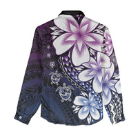 Polynesia Romantic Valentine Women Casual Shirt Sea Turtle Couple With Purple Gradient Plumeria