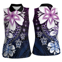 Polynesia Romantic Valentine Women Sleeveless Polo Shirt Sea Turtle Couple With Purple Gradient Plumeria LT05 - Polynesian Pride