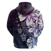 Polynesia Romantic Valentine Zip Hoodie Sea Turtle Couple With Purple Gradient Plumeria