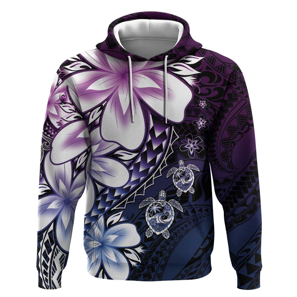 Polynesia Romantic Valentine Zip Hoodie Sea Turtle Couple With Purple Gradient Plumeria