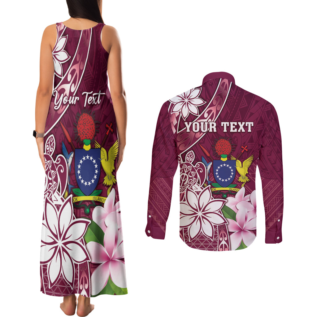 Personalised Cook Island Mangaia Gospel Day Couples Matching Tank Maxi Dress and Long Sleeve Button Shirt Floral Tribal Pattern LT05 - Polynesian Pride