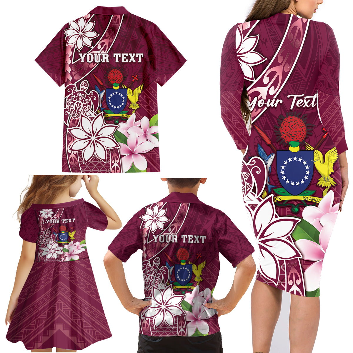 Personalised Cook Island Mangaia Gospel Day Family Matching Long Sleeve Bodycon Dress and Hawaiian Shirt Floral Tribal Pattern LT05 - Polynesian Pride