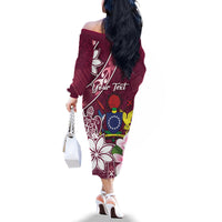 Personalised Cook Island Mangaia Gospel Day Family Matching Off The Shoulder Long Sleeve Dress and Hawaiian Shirt Floral Tribal Pattern LT05 - Polynesian Pride
