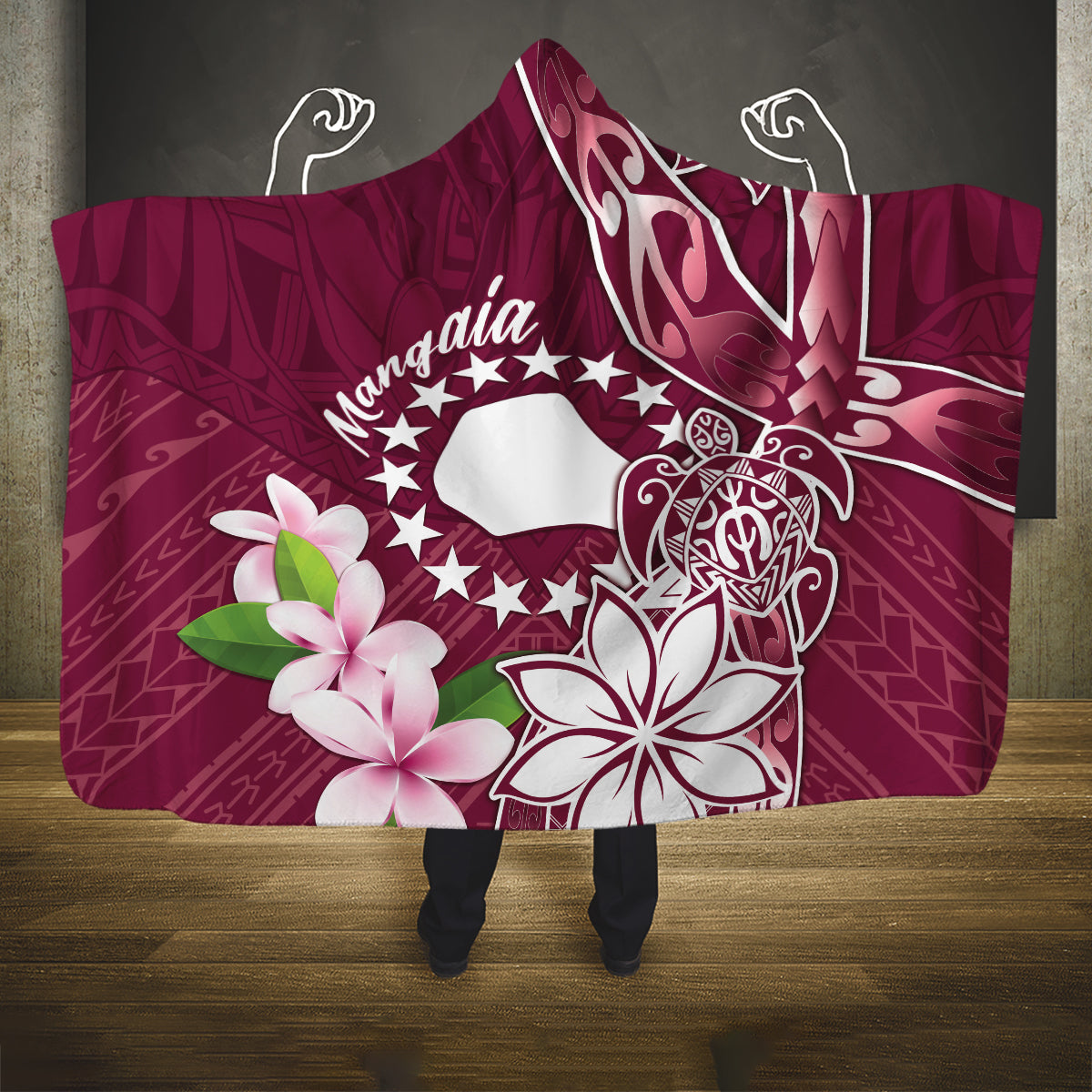 Cook Island Mangaia Gospel Day Hooded Blanket Floral Tribal Pattern LT05 One Size Maroon - Polynesian Pride