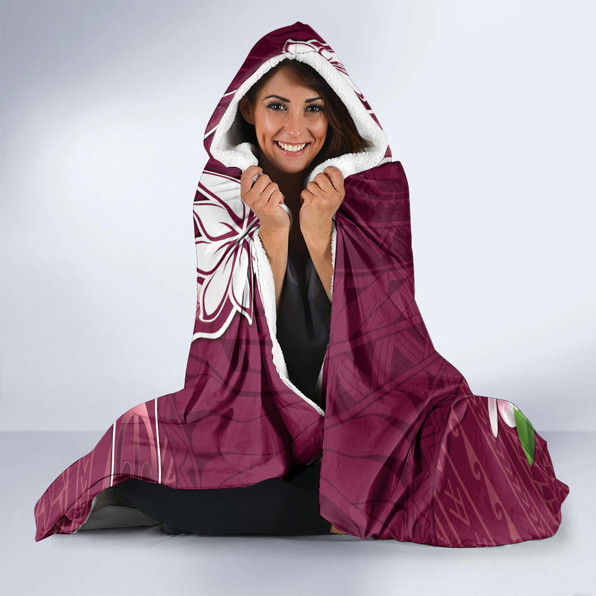 Cook Island Mangaia Gospel Day Hooded Blanket Floral Tribal Pattern LT05 - Polynesian Pride