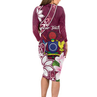 Personalised Cook Island Mangaia Gospel Day Long Sleeve Bodycon Dress Floral Tribal Pattern LT05 - Polynesian Pride