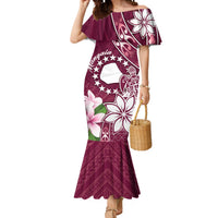 Personalised Cook Island Mangaia Gospel Day Mermaid Dress Floral Tribal Pattern LT05 Women Maroon - Polynesian Pride