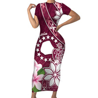 Personalised Cook Island Mangaia Gospel Day Short Sleeve Bodycon Dress Floral Tribal Pattern LT05 Long Dress Maroon - Polynesian Pride