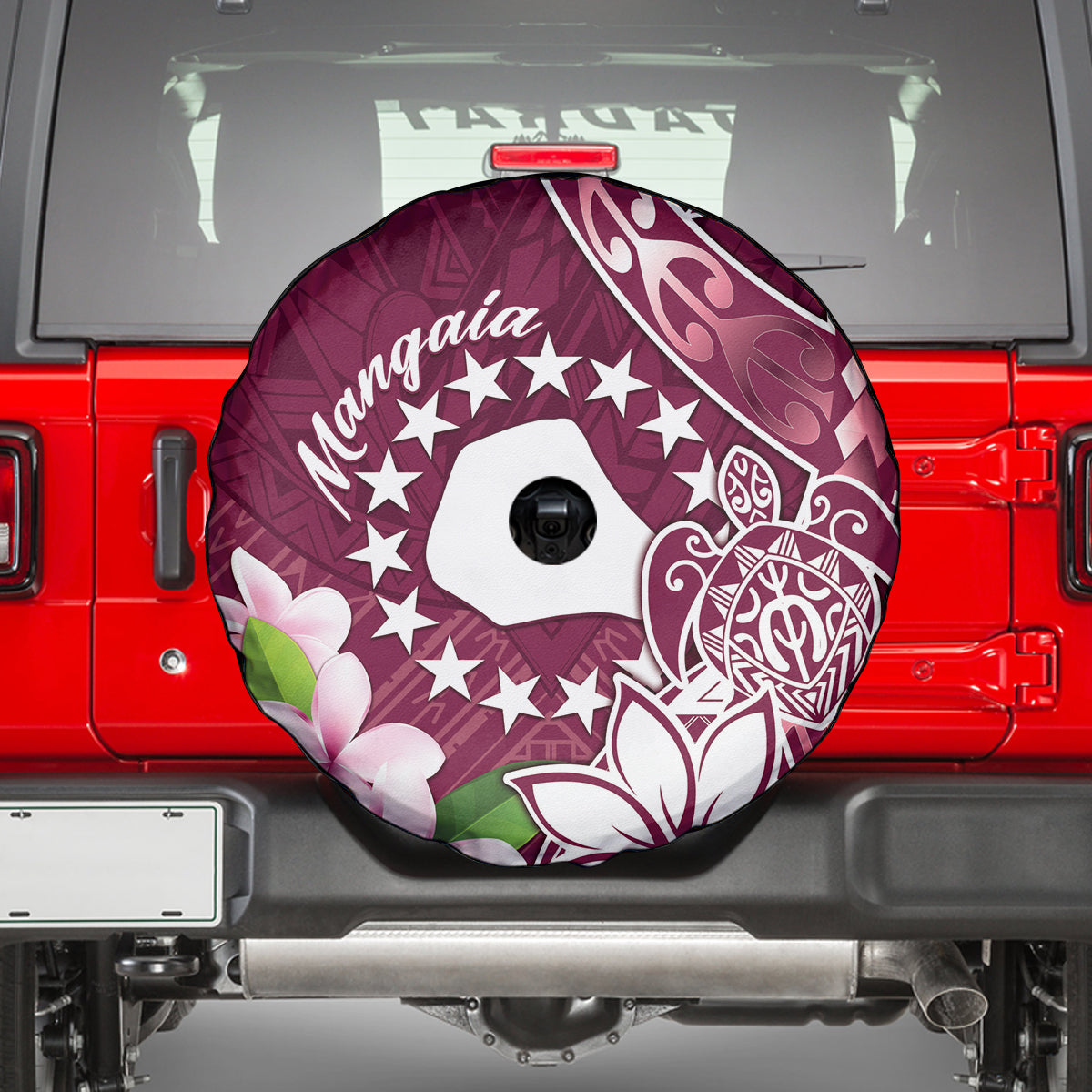 Cook Island Mangaia Gospel Day Spare Tire Cover Floral Tribal Pattern