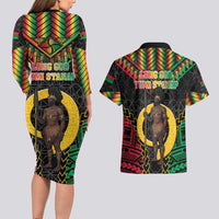 Vanuatu 45th Anniversary Independence Day Couples Matching Long Sleeve Bodycon Dress and Hawaiian Shirt Melanesian Warrior With Sand Drawing Pattern LT05 - Polynesian Pride