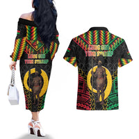 Vanuatu 45th Anniversary Independence Day Couples Matching Off The Shoulder Long Sleeve Dress and Hawaiian Shirt Melanesian Warrior With Sand Drawing Pattern LT05 - Polynesian Pride