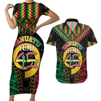 Vanuatu 45th Anniversary Independence Day Couples Matching Short Sleeve Bodycon Dress and Hawaiian Shirt Melanesian Warrior With Sand Drawing Pattern LT05 Black - Polynesian Pride