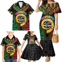 Vanuatu 45th Anniversary Independence Day Family Matching Mermaid Dress and Hawaiian Shirt Melanesian Warrior With Sand Drawing Pattern LT05 - Polynesian Pride
