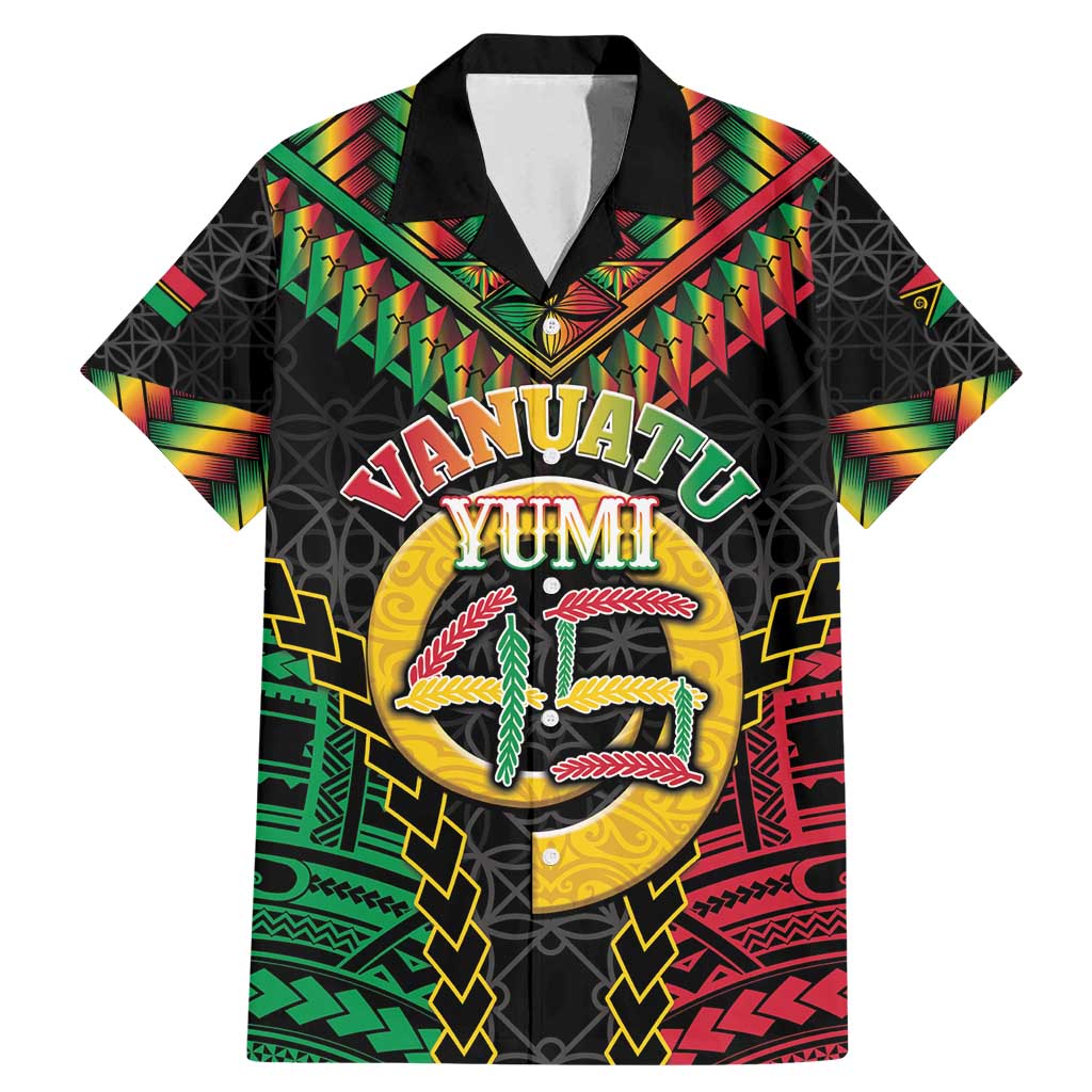 Vanuatu 45th Anniversary Independence Day Family Matching Mermaid Dress and Hawaiian Shirt Melanesian Warrior With Sand Drawing Pattern LT05 Dad's Shirt - Short Sleeve Black - Polynesian Pride