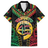 Vanuatu 45th Anniversary Independence Day Family Matching Off The Shoulder Long Sleeve Dress and Hawaiian Shirt Melanesian Warrior With Sand Drawing Pattern LT05 Dad's Shirt - Short Sleeve Black - Polynesian Pride