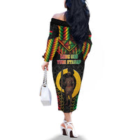 Vanuatu 45th Anniversary Independence Day Family Matching Off The Shoulder Long Sleeve Dress and Hawaiian Shirt Melanesian Warrior With Sand Drawing Pattern LT05 - Polynesian Pride