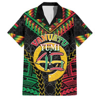 Vanuatu 45th Anniversary Independence Day Family Matching Off Shoulder Maxi Dress and Hawaiian Shirt Melanesian Warrior With Sand Drawing Pattern LT05 Dad's Shirt - Short Sleeve Black - Polynesian Pride