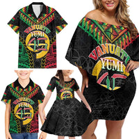 Vanuatu 45th Anniversary Independence Day Family Matching Off Shoulder Short Dress and Hawaiian Shirt Melanesian Warrior With Sand Drawing Pattern LT05 - Polynesian Pride