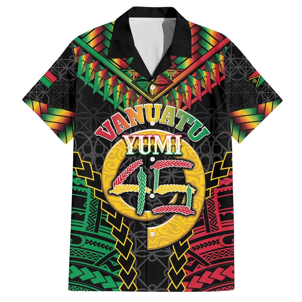 Vanuatu 45th Anniversary Independence Day Family Matching Off Shoulder Short Dress and Hawaiian Shirt Melanesian Warrior With Sand Drawing Pattern LT05 Dad's Shirt - Short Sleeve Black - Polynesian Pride