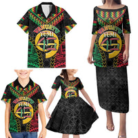 Vanuatu 45th Anniversary Independence Day Family Matching Puletasi and Hawaiian Shirt Melanesian Warrior With Sand Drawing Pattern LT05 - Polynesian Pride