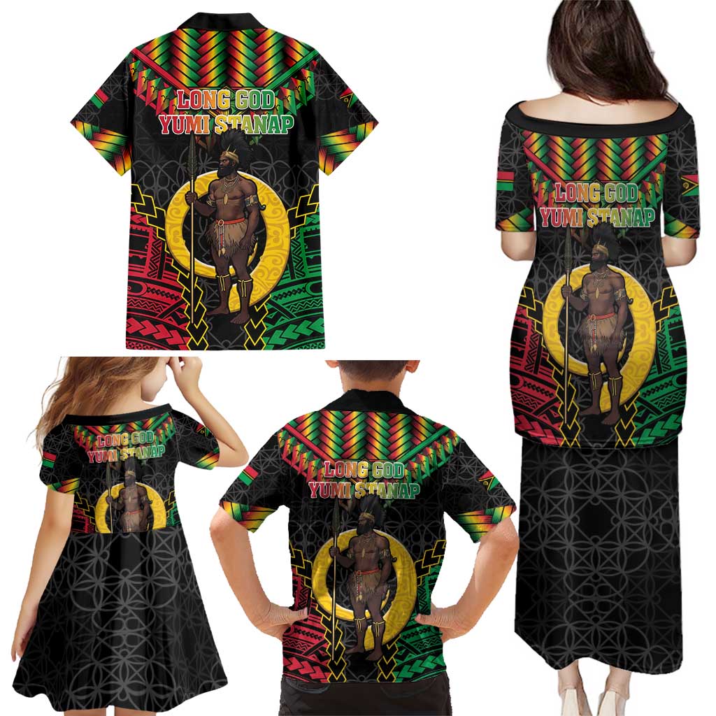 Vanuatu 45th Anniversary Independence Day Family Matching Puletasi and Hawaiian Shirt Melanesian Warrior With Sand Drawing Pattern LT05 - Polynesian Pride