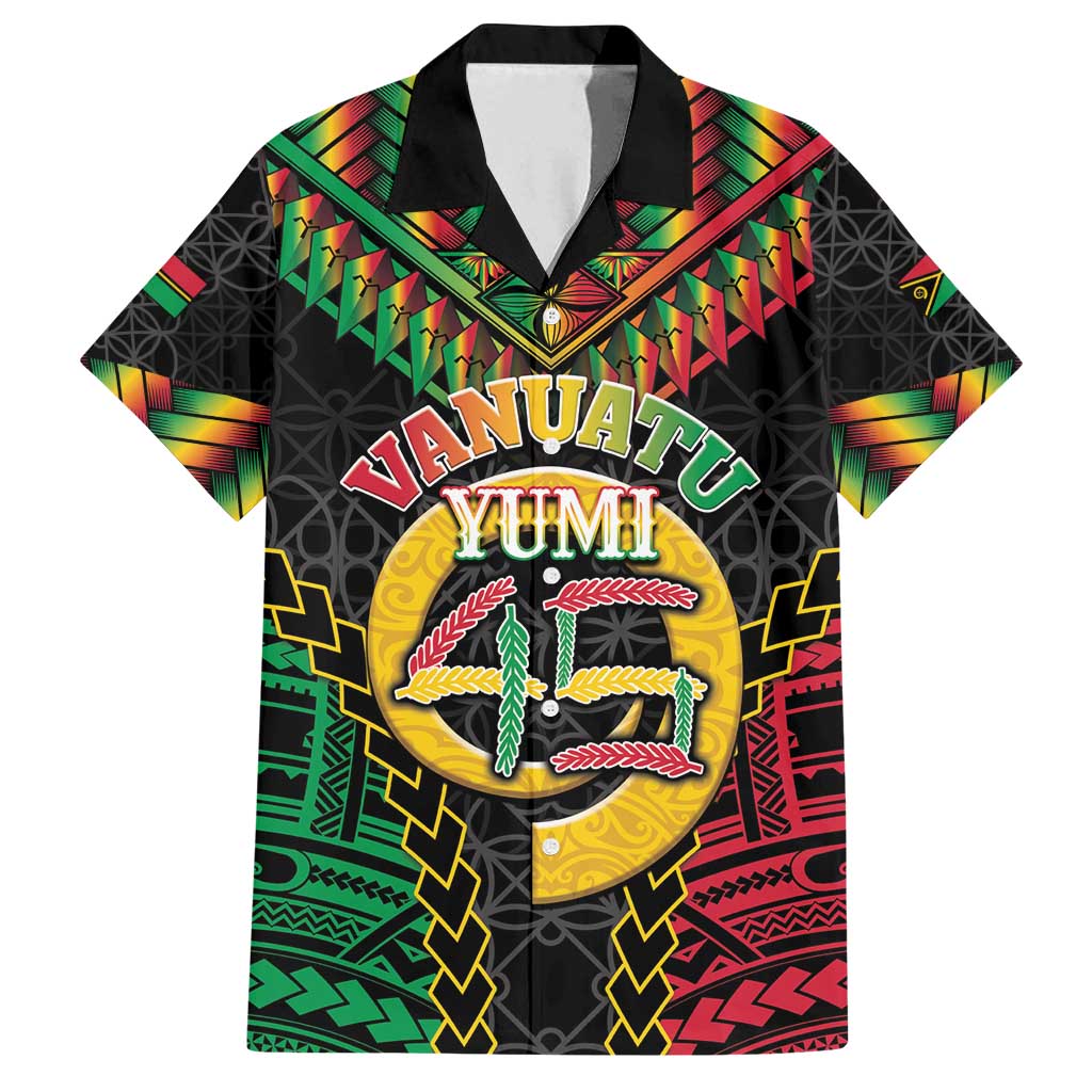 Vanuatu 45th Anniversary Independence Day Family Matching Puletasi and Hawaiian Shirt Melanesian Warrior With Sand Drawing Pattern LT05 Dad's Shirt - Short Sleeve Black - Polynesian Pride