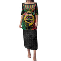 Vanuatu 45th Anniversary Independence Day Family Matching Puletasi and Hawaiian Shirt Melanesian Warrior With Sand Drawing Pattern LT05 Mom's Dress Black - Polynesian Pride