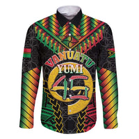 Vanuatu 45th Anniversary Independence Day Family Matching Short Sleeve Bodycon Dress and Hawaiian Shirt Melanesian Warrior With Sand Drawing Pattern LT05 Dad's Shirt - Long Sleeve Black - Polynesian Pride