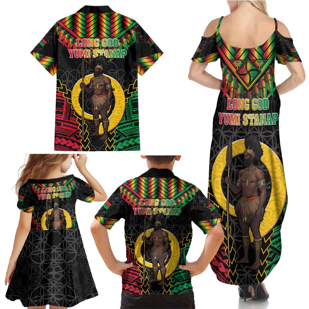 Vanuatu 45th Anniversary Independence Day Family Matching Summer Maxi Dress and Hawaiian Shirt Melanesian Warrior With Sand Drawing Pattern LT05 - Polynesian Pride