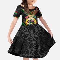 Vanuatu 45th Anniversary Independence Day Family Matching Tank Maxi Dress and Hawaiian Shirt Melanesian Warrior With Sand Drawing Pattern LT05 Daughter's Dress Black - Polynesian Pride