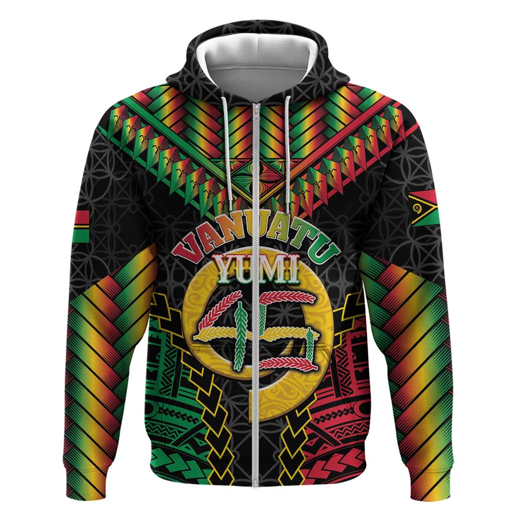 Vanuatu 45th Anniversary Independence Day Hoodie Melanesian Warrior With Sand Drawing Pattern LT05