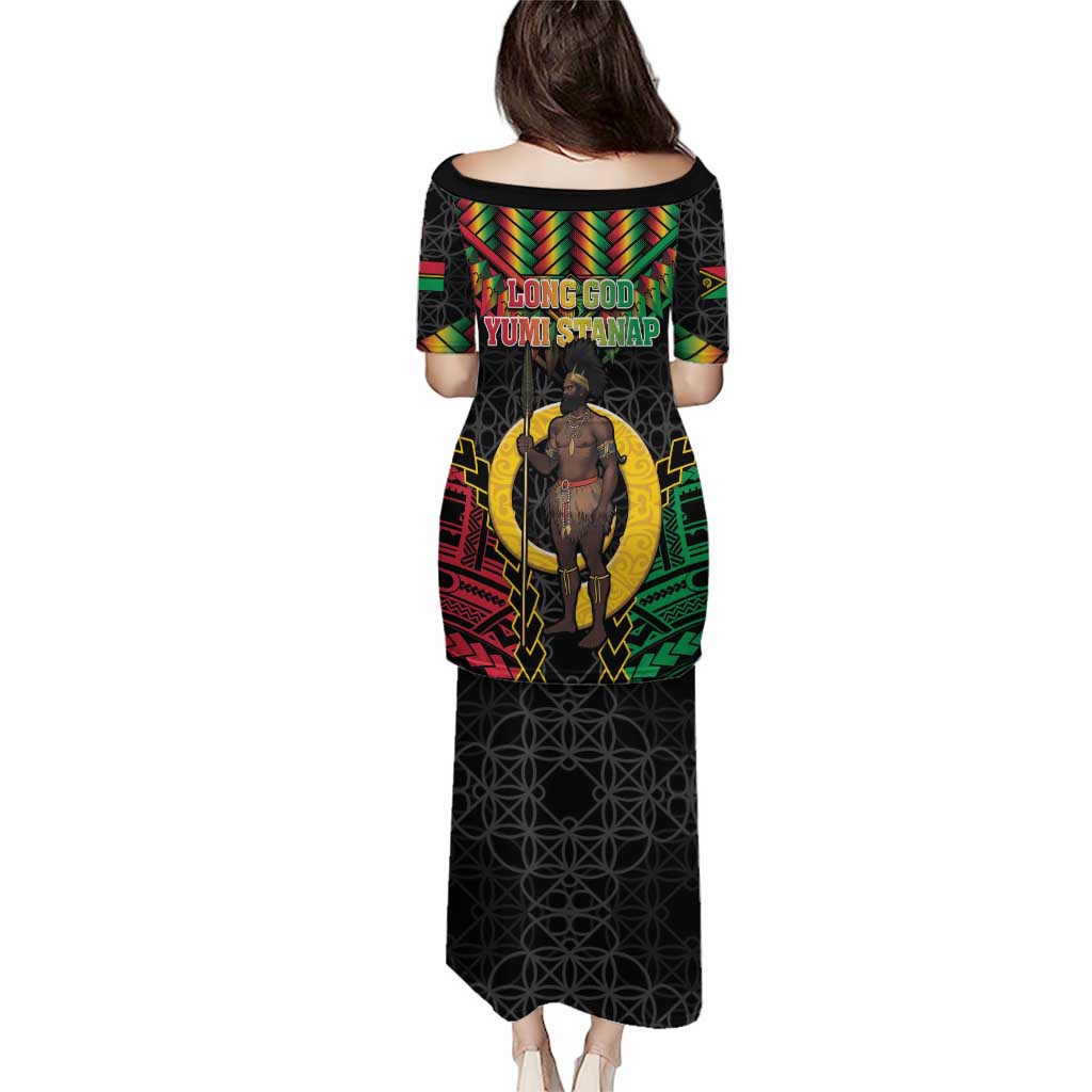 Vanuatu 45th Anniversary Independence Day Puletasi Melanesian Warrior With Sand Drawing Pattern LT05